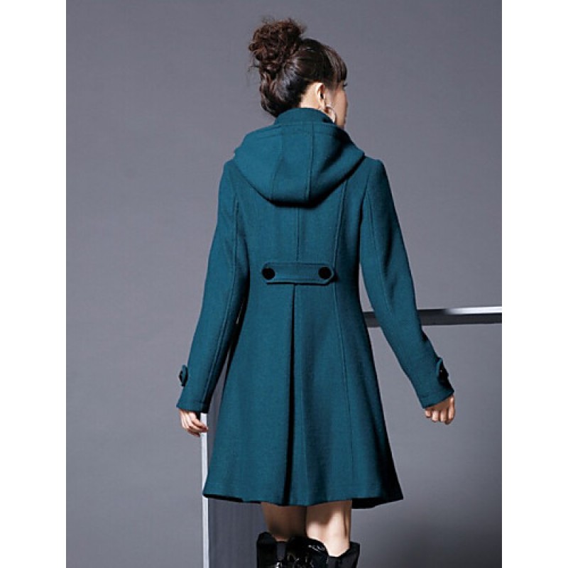 Women's Coat,Solid Long Sleeve Winter Blue / Pink / Black / Gray Wool / Cotton / Others Thick