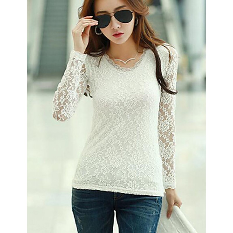 Women's Casual/Daily Simple Fall Blouse,Solid Roun...