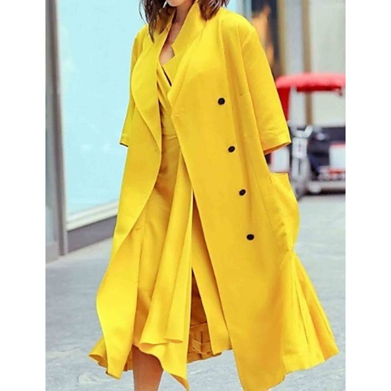 Boutique S Going out / Daily /Street chic / SophisticatedCoat,Solid Peaked Lapel Long Sleeve Winter Yellow