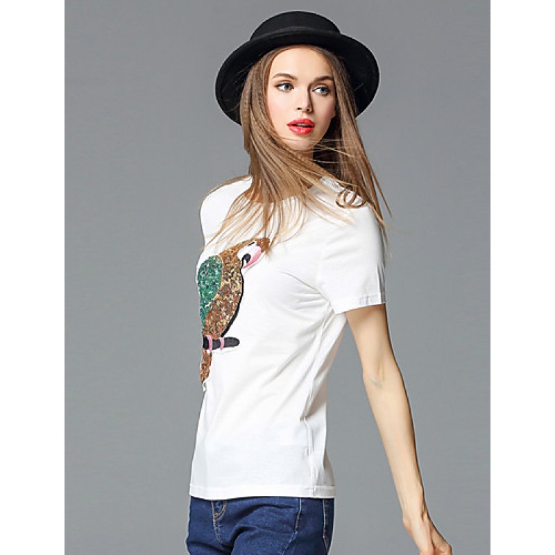  Women's Casual/Daily Simple Summer T-shirtSolid Round Neck Short Sleeve White