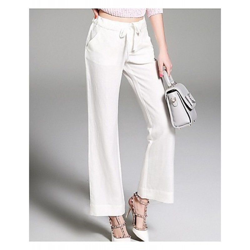  Women's Solid White Straight Pants,Street chic