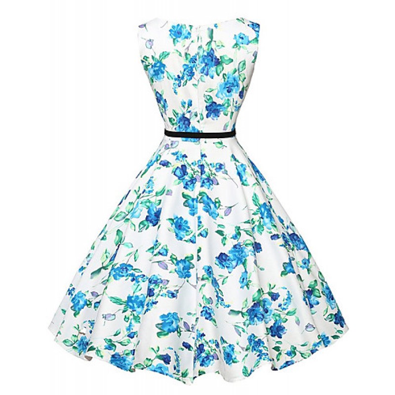 Women's Sexy / Vintage Floral A Line / Skater Dress,Round Neck Knee-length Polyester