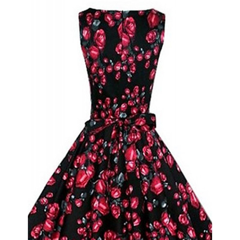 Women's Vintage/Party/Plus Sizes Flower Print 1950's Prom SwingDress (Polyester/Cotton Blends)