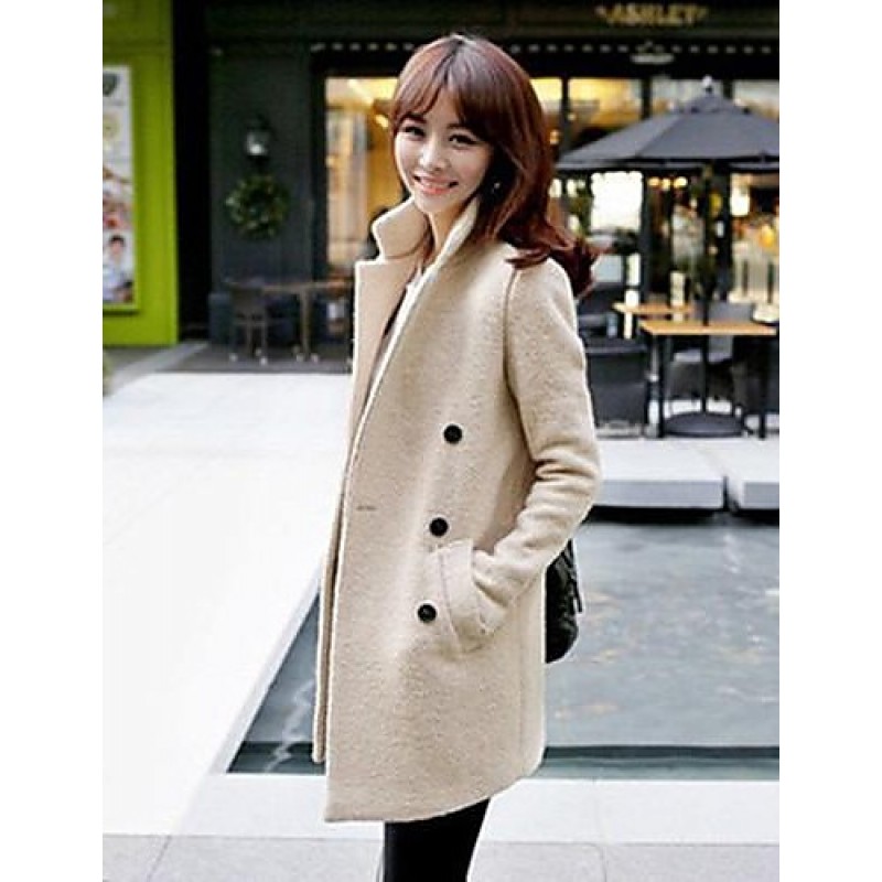 Women's Plus Size Coat,Solid Long Sleeve Winter Beige Thick