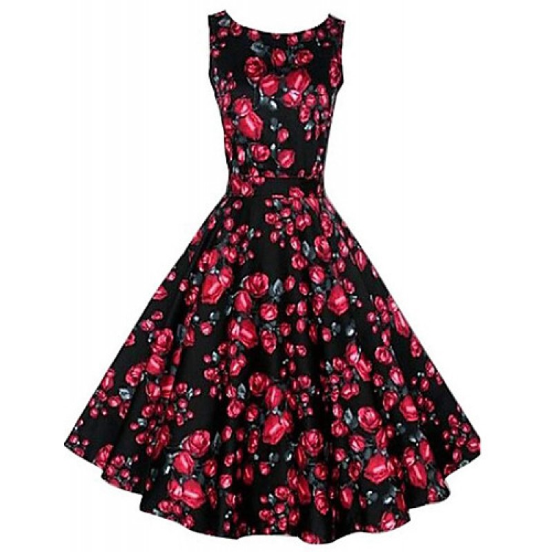 Women's Vintage/Party/Plus Sizes Flower Print 1950...