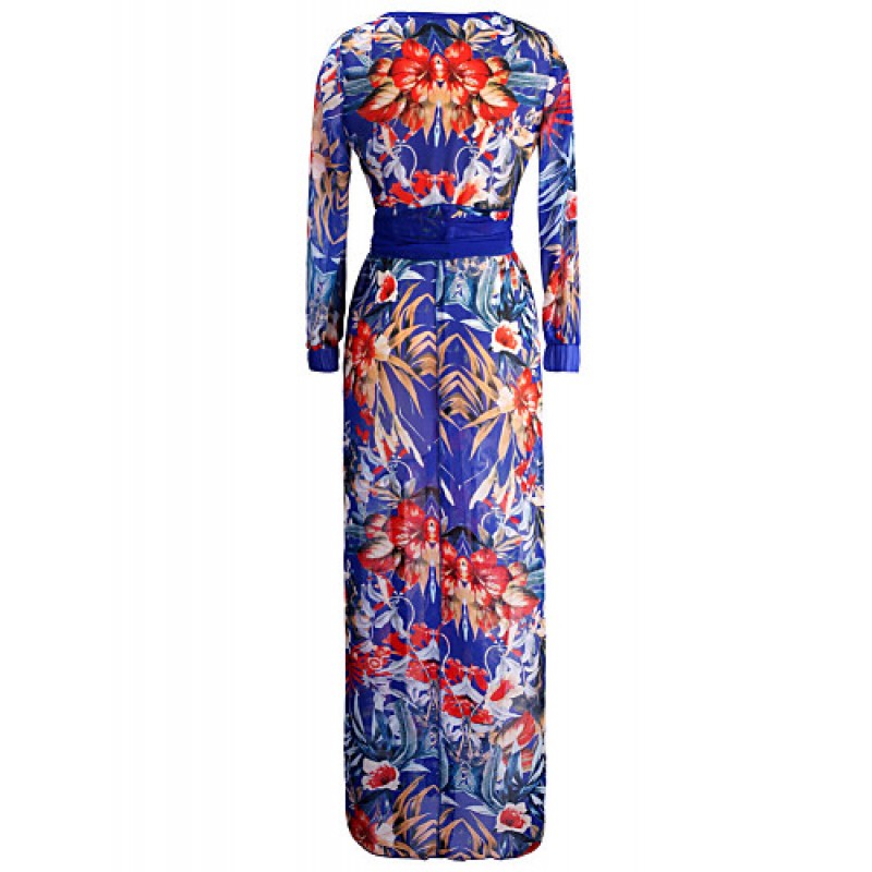 Women's Sexy Beach Casual Night Club Party Print Maxi Dress with Belt