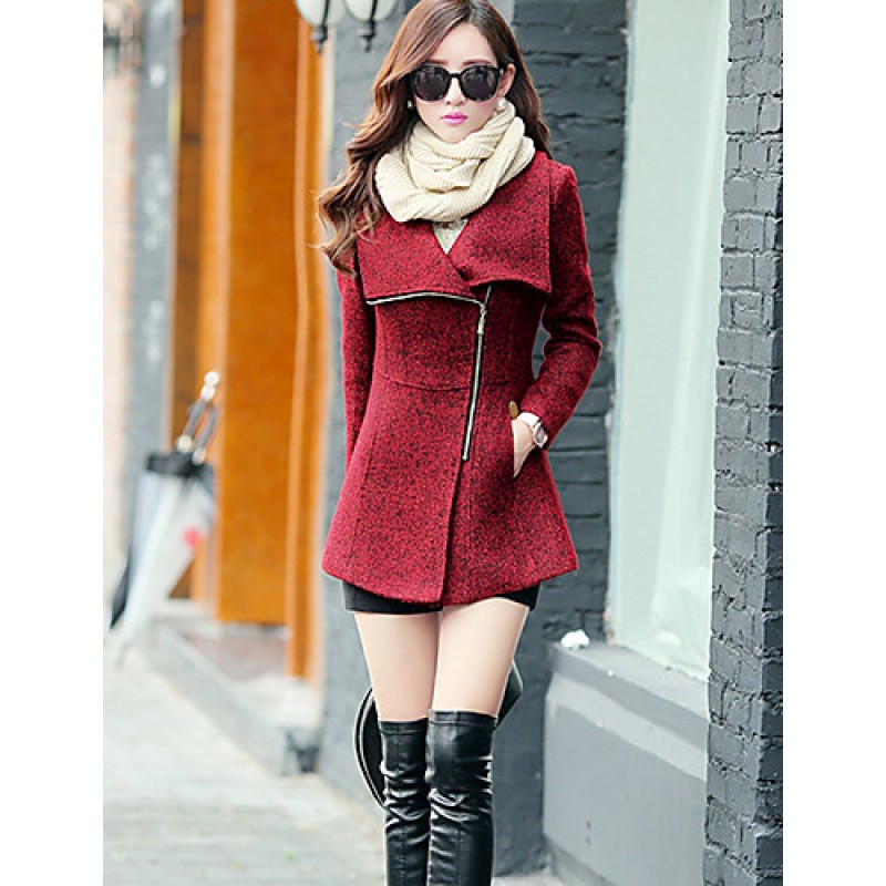 Women's Coat,Solid Long Sleeve Winter Red / Gray W...