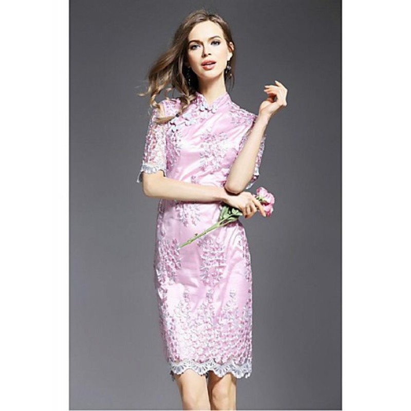 Women's Street chic Print Sheath Dress,Stand Above Knee Polyester