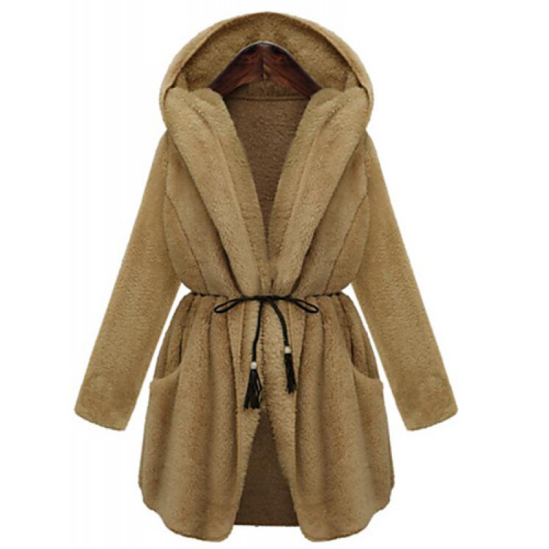 Women's Plus Size Simple Coat,Solid Hooded Long Sl...