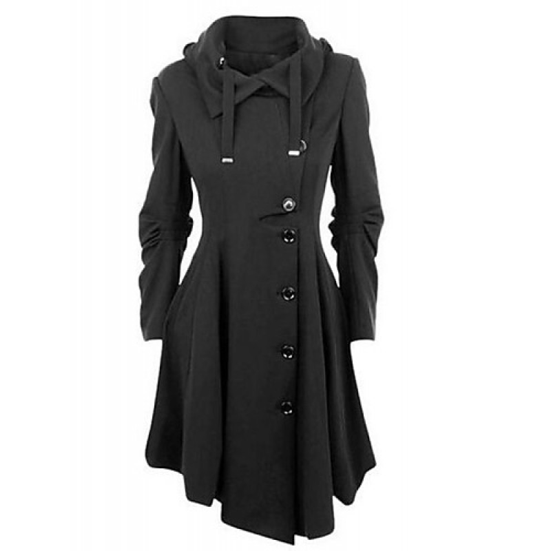 Women's Casual/Daily Coat,Solid Shirt Collar Long ...