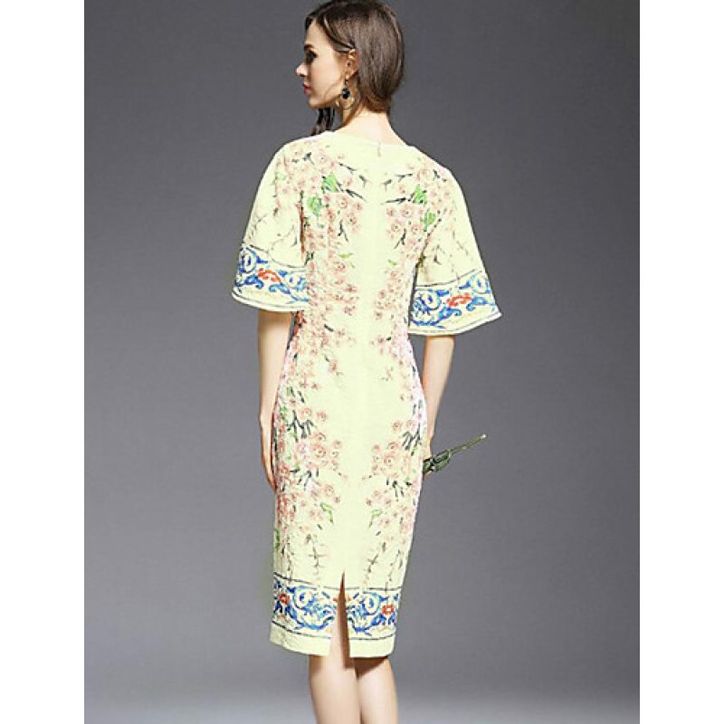 Casual/Daily Simple Sheath Dress,Print Round Neck Knee-length ? Length Sleeve White Others Summer Mid Rise