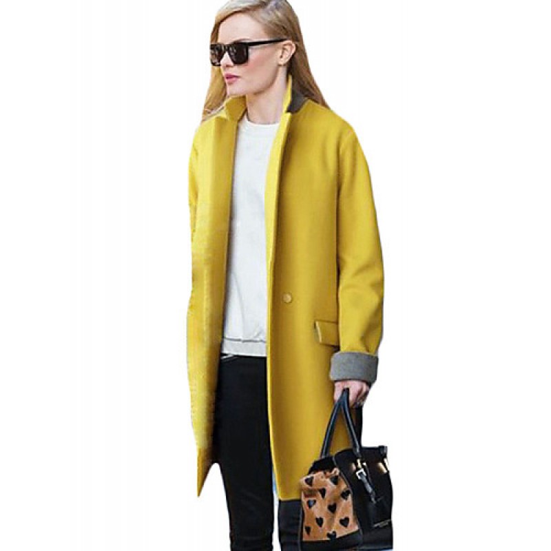 Women's Casual/Daily Simple Coat,Solid Stand Long ...