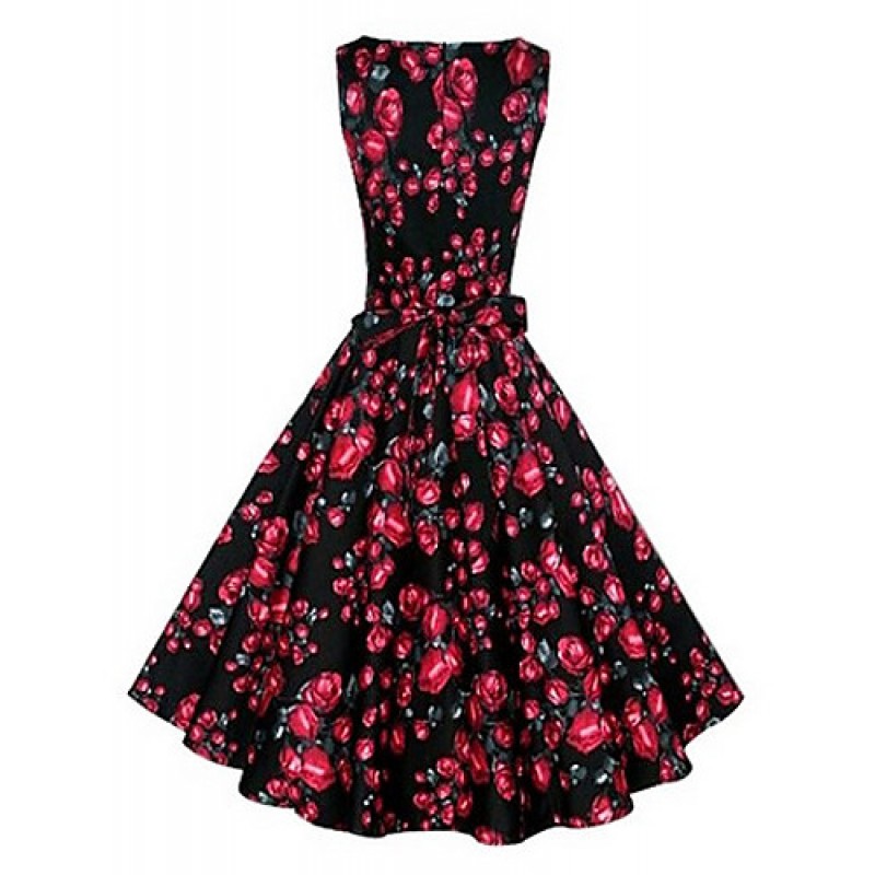 Women's Vintage/Party/Plus Sizes Flower Print 1950's Prom SwingDress (Polyester/Cotton Blends)