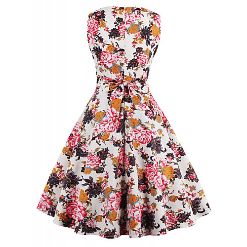 Womens Elegant Printed Vintage Style Swing Rockabilly Party Dress