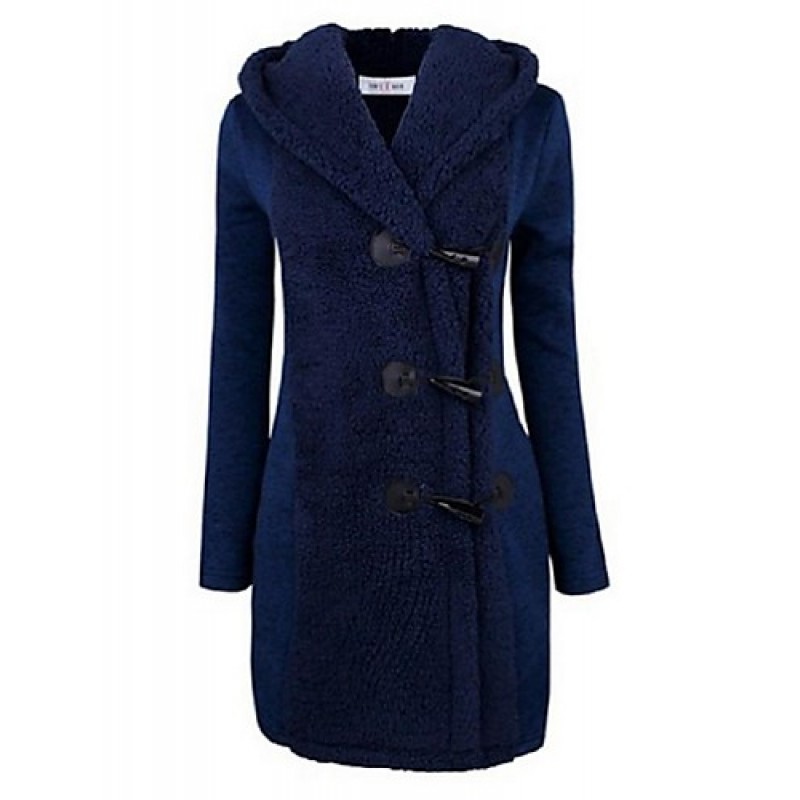 Women's Going out / Casual/Daily /Street chic / Chinoiserie Coat,Solid V Neck Long Sleeve Winter Blue BN0889