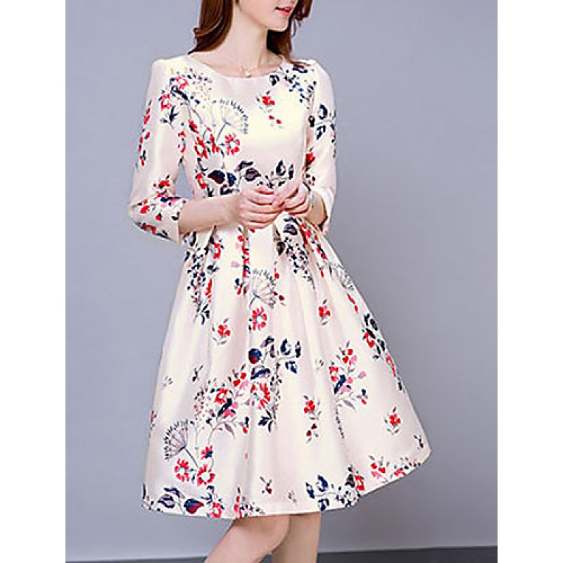 Women's Vintage Print Sheath Dress,Round Neck Knee...