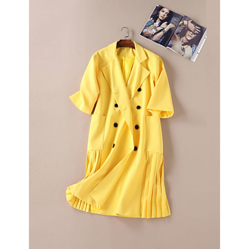 Boutique S Going out / Daily /Street chic / SophisticatedCoat,Solid Peaked Lapel Long Sleeve Winter Yellow