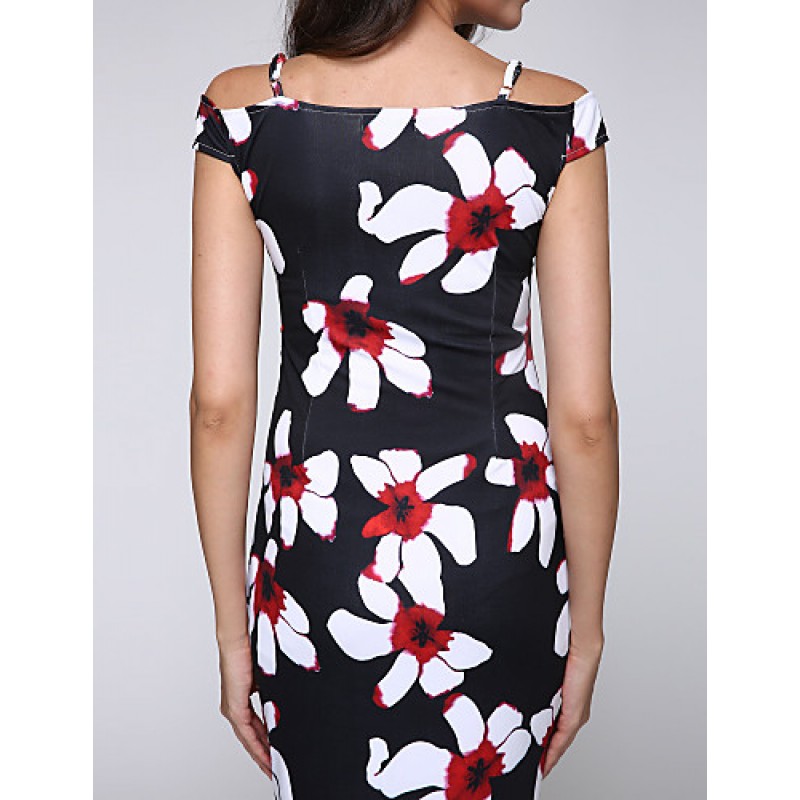 Women's Sexy Floral Bodycon Dress , V Neck Knee-length Cotton / Polyester