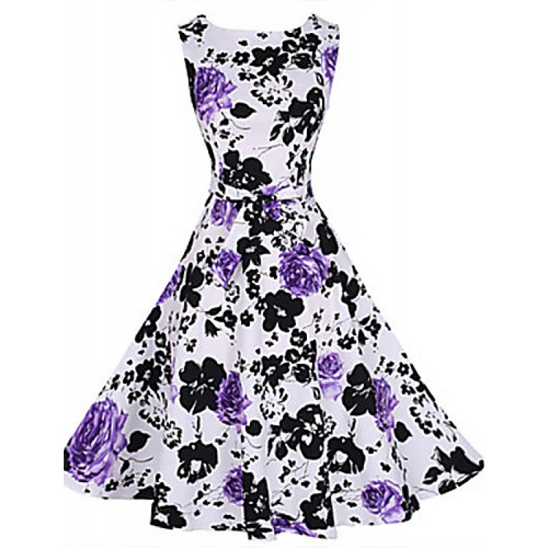 Women's Vintage/Party/Plus Sizes Flower Print 1950's Prom SwingDress (Polyester/Cotton Blends)