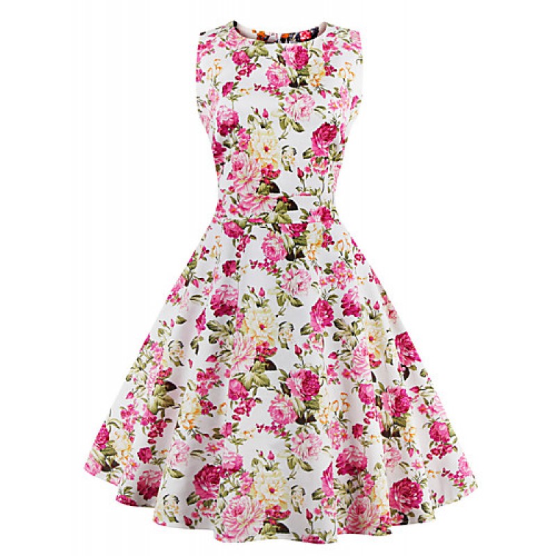 Womens Elegant Printed Vintage Style Swing Rockabilly Party Dress