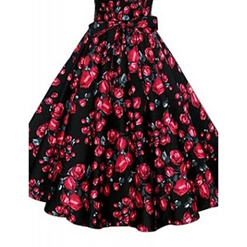 Women's Vintage/Party/Plus Sizes Flower Print 1950's Prom SwingDress (Polyester/Cotton Blends)